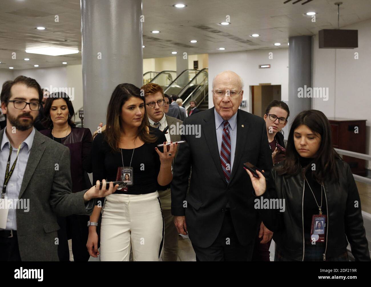 Senior U.S. Senator Patrick Leahy, a Democrat from Vermont, speaks to reporters during a break from the impeachment trial at the U.S. Capitol in Washington, DC, USA on Thursday, January 30, 2020. Photo by Joshua Lott/CNP/ABACAPRESS.COM Stock Photo