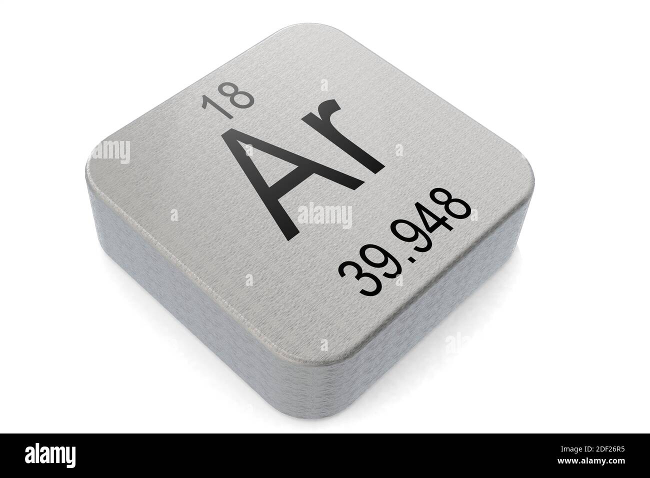 Argon element symbol on metal block, 3D rendering Stock Photo