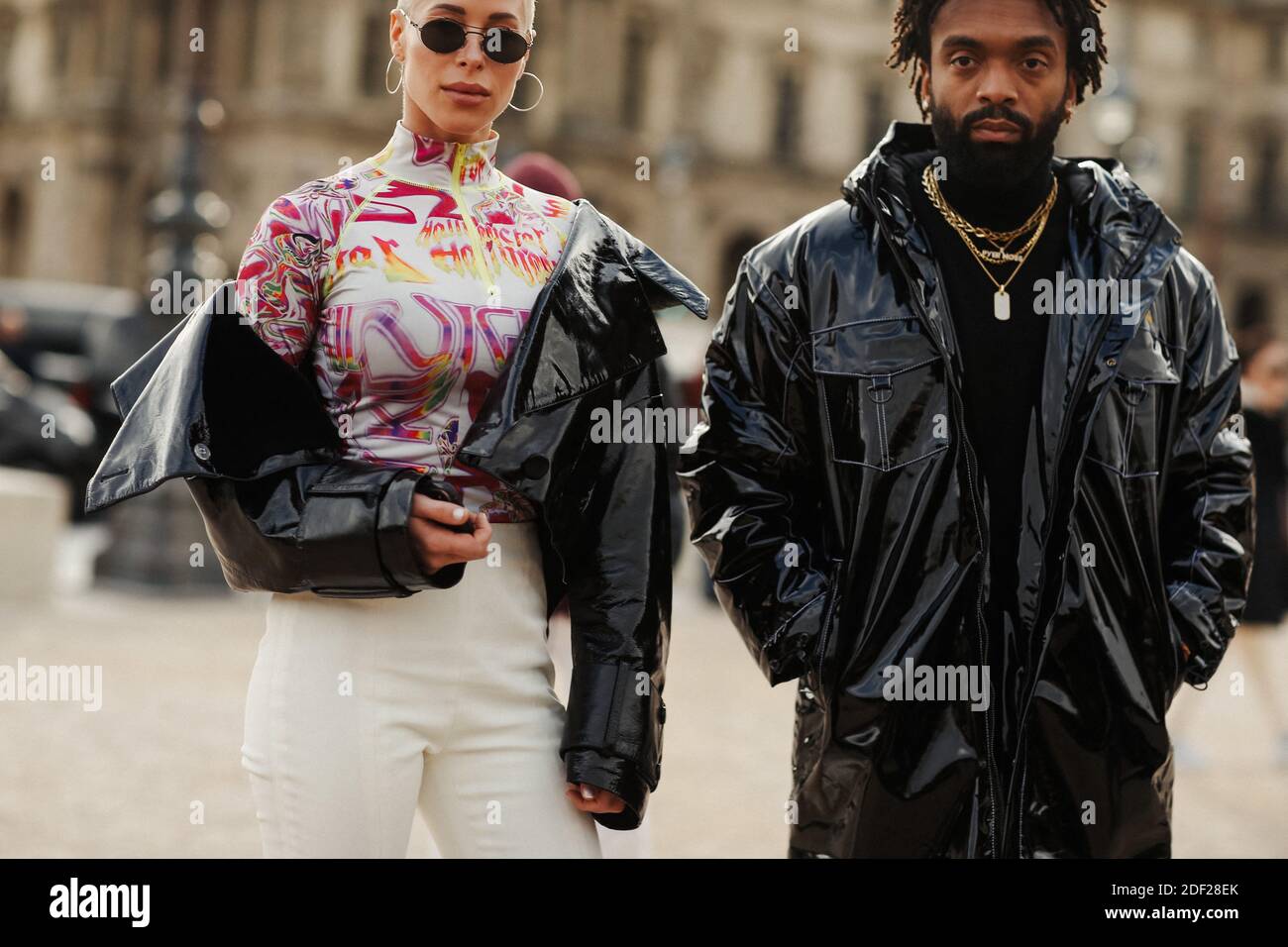 Street style, Kennedy Yanko and Jean-Raymond Kerby arriving at Off White  Spring Summer 2020 Menswear