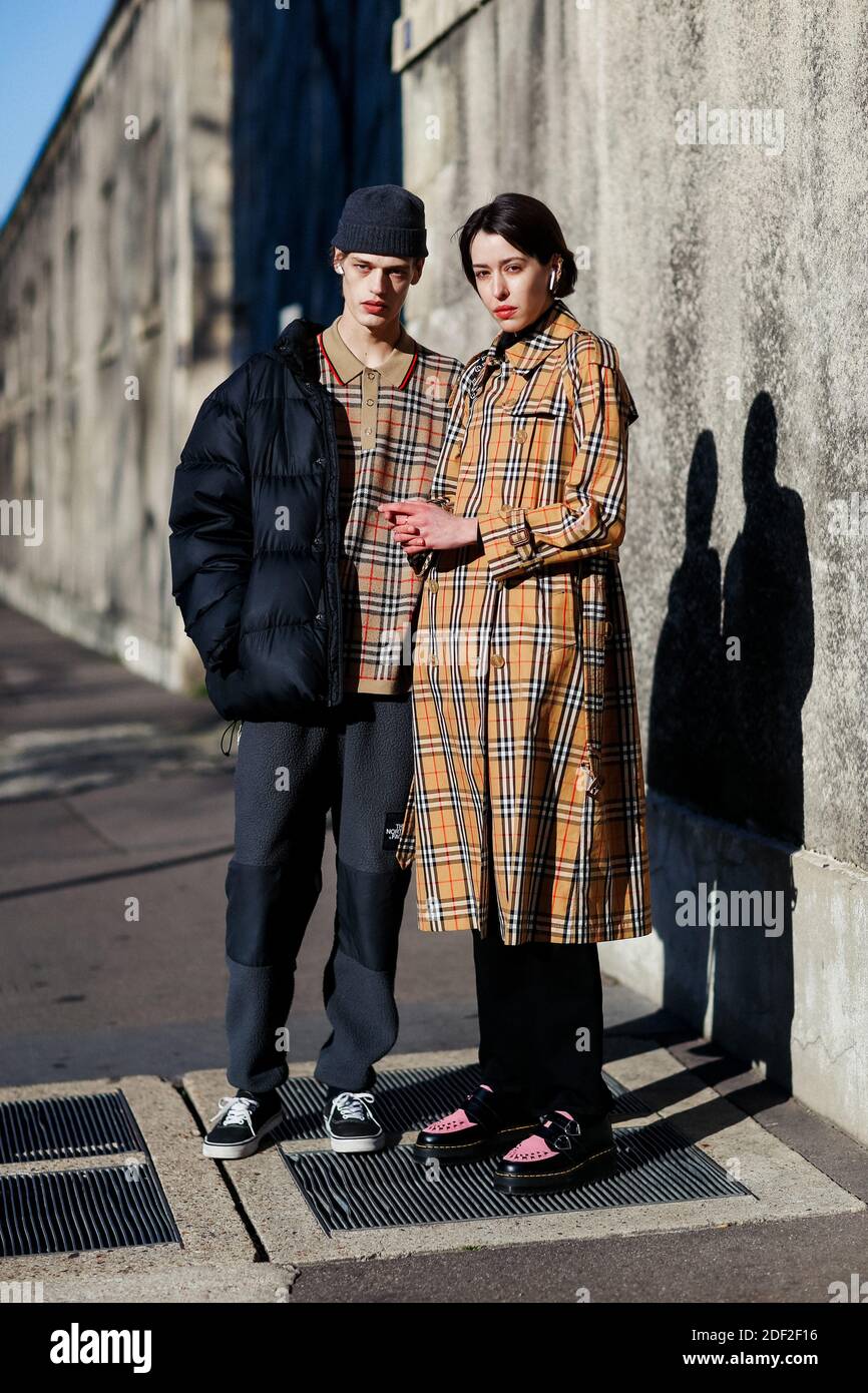 Street style, models Henry Humphreys and Gracie after Loewe Fall Winter 2020-2021 Menswear show, held at Unesco, Paris, France, on January 18th, 2020. Photo by Marie-Paola Bertrand-Hillion/ABACAPRESS.COM Stock Photo