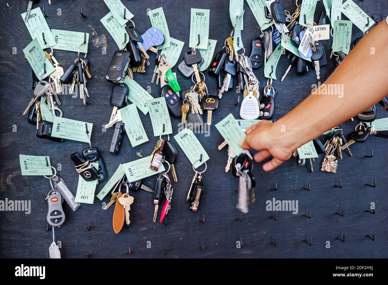 Miami Beach Florida,Miami Beach Convention Center,centre,car keys tags valet parking organized, Stock Photo