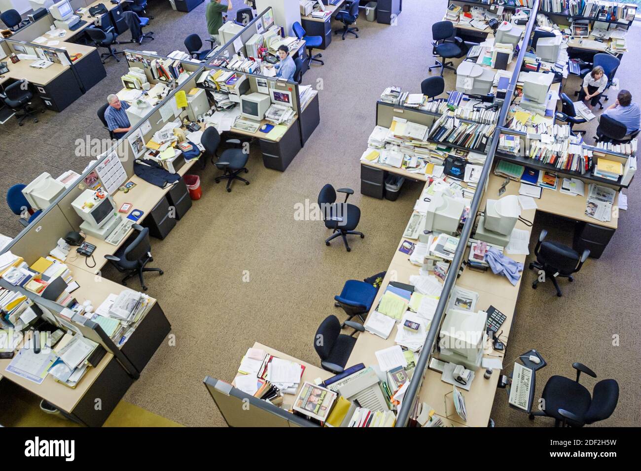 Cleveland Ohio,Plain Dealer building daily newspaper office,desks journalism journalists reporting reporters,news media floor overhead view work worki Stock Photo