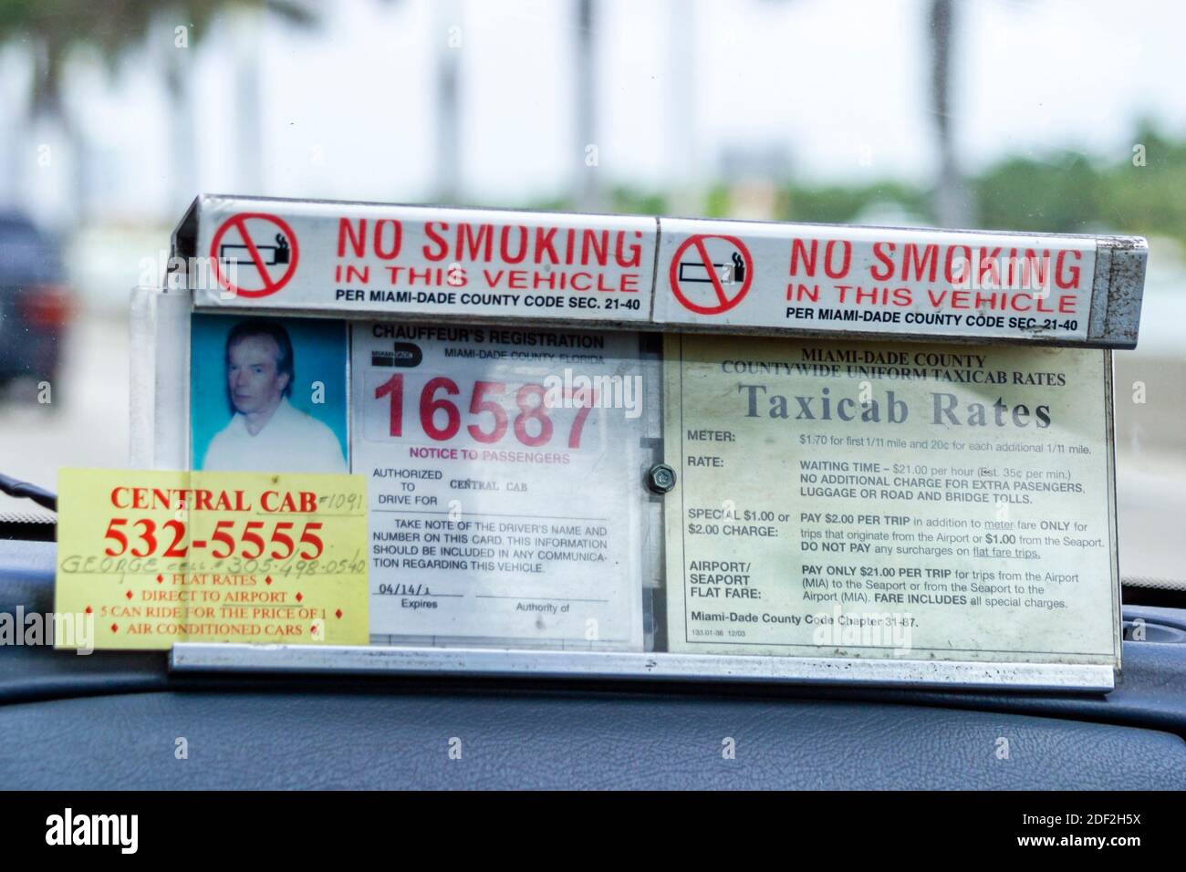 Miami Beach Florida,taxi taxis cab cabs taxicab,driver driver's license identification, Stock Photo