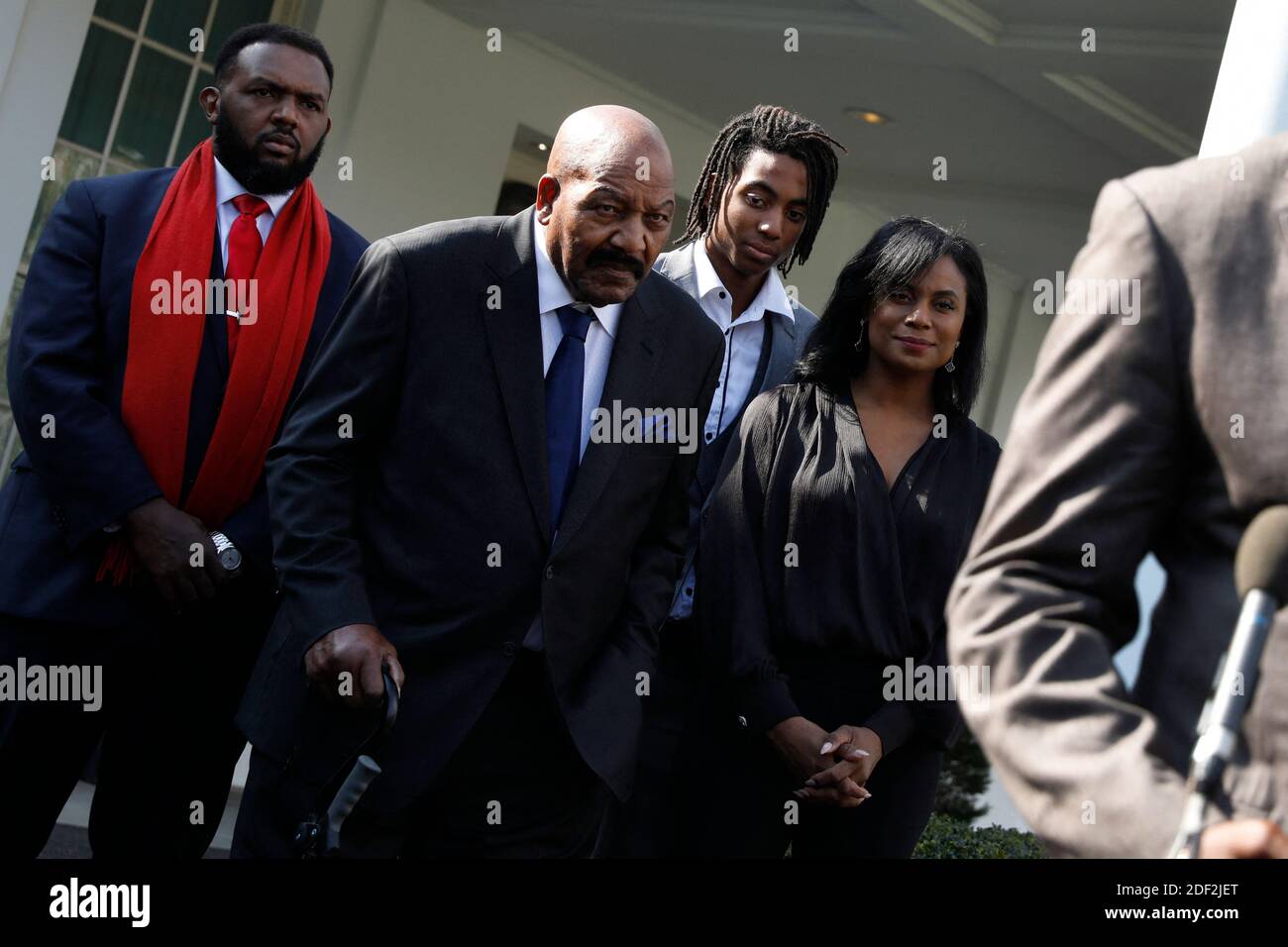 NFL great Jim Brown speak to the media after President Donald Trump  pardoned ex-San Francisco 49ers owner Edward DeBartolo Jr., at the White  House in Washington, D.C. on Tuesday, February 18, 2020.