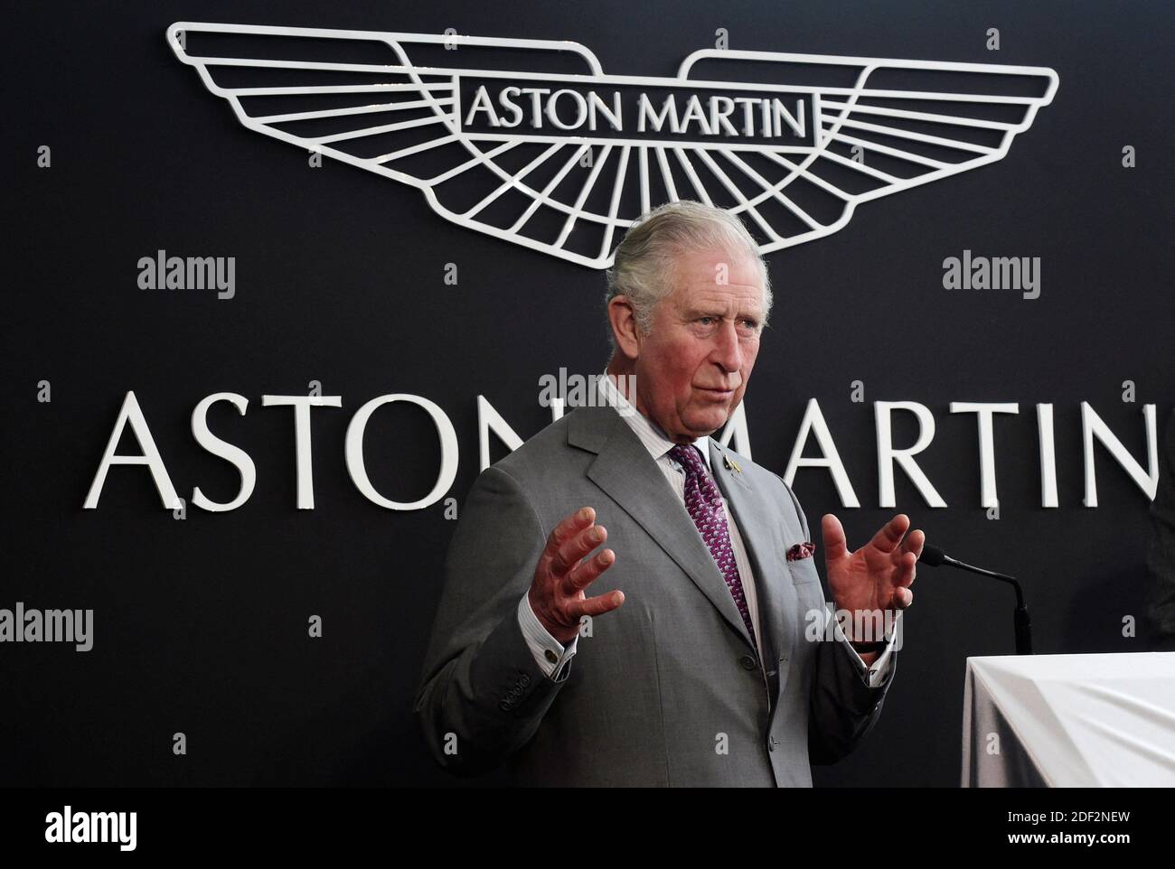 The Prince of Wales speaks at the new Aston Martin Lagonda factory in Barry, Wales, UK on February 21, 2020. Photo by Rebecca Naden/PA Photos/ABACAPRESS.COM Stock Photo