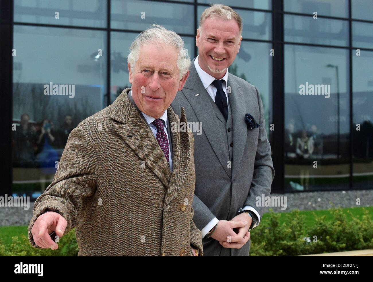 The Prince of Wales and Aston Martin Lagonda's Marek Reichman, EVP and Chief Creative Officer speak at the new Aston Martin Lagonda factory in Barry, Wales, UK on February 21, 2020. Photo by Rebecca Naden/PA Photos/ABACAPRESS.COM Stock Photo