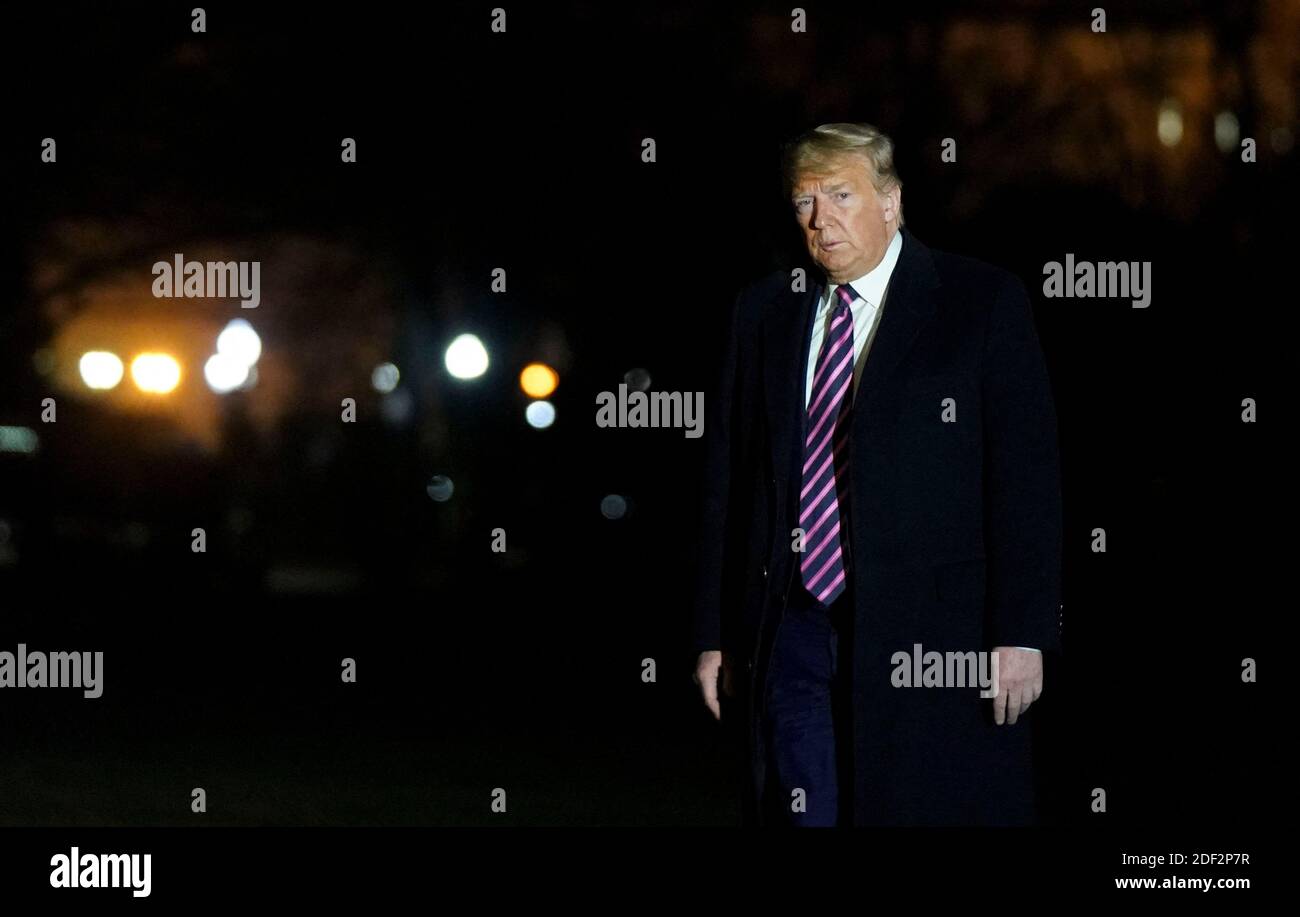 United States President Donald J. Trump returns to the White House from Las Vegas where he delivered remarks at a Keep America Great Rally.Washington, DC, USA, February 21, 2020. Photo by Leigh Vogel/Pool/ABACAPRESS.COM Stock Photo