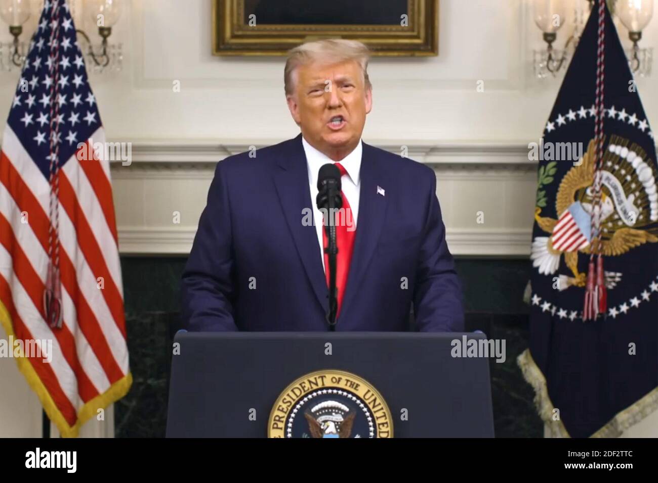 Washington DC, USA. 2nd Dec 2020. In this frame grab from Facebook, President Donald J. Trump rants about the election results in a video recorded at the White House without an audience on Wednesday, December 2, 2020. No press were allowed for the recording. Trump repeated false and unsubstantiated allegations of widespread election fraud as he continues to refuse to concede the election that he lost to President-elect Joe Biden a month ago. Credit: UPI/Alamy Live News Stock Photo