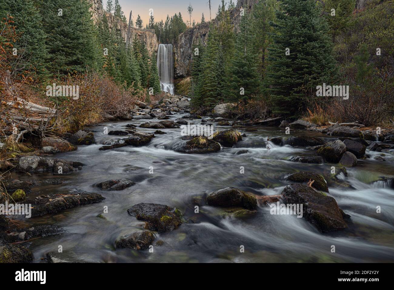 Tumalo Falls and Tumalo River in the Deschutes National Forest in Oregon Stock Photo