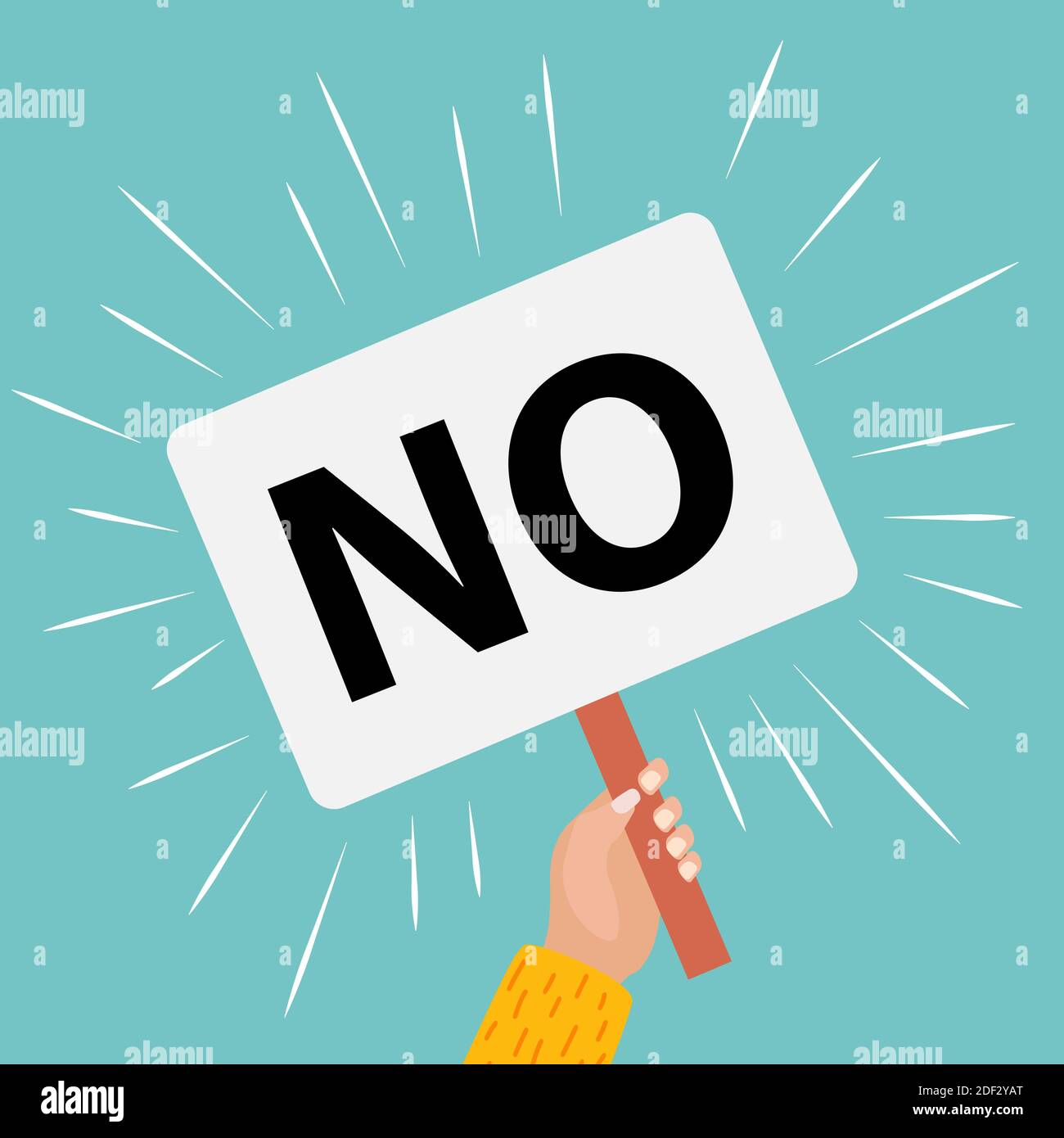 Hands holding placard with NO word background.  Illustration Stock Photo