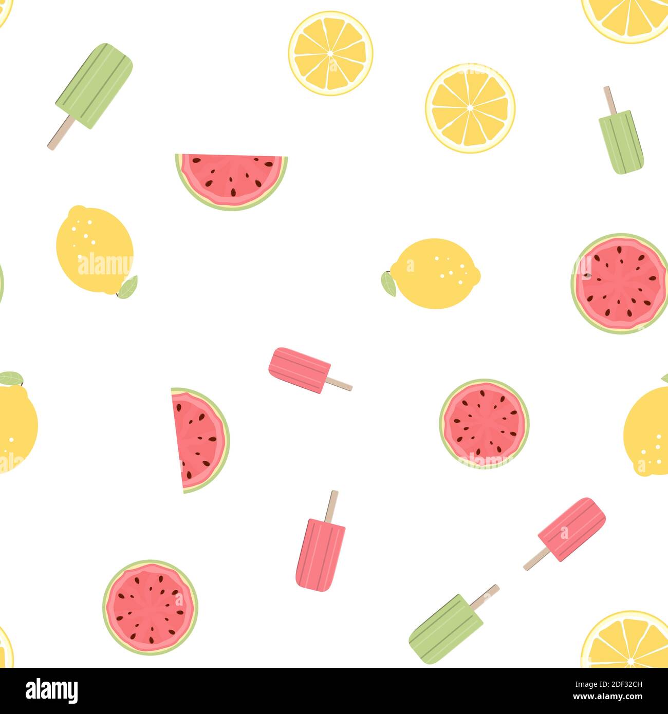 Seamless Pattern with Lemon, Watermelon Fruits and Ice Cream ...