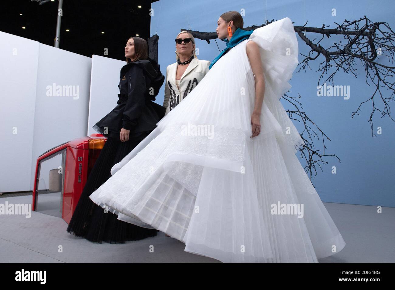 princess polly baby blue dress Alana Hadid wearing a vintage Vivianne Westwood gown for her wedding  ceremony. For the party, she changed into a Sandra Mansour gown. Her  sisters, Bella, Gigi and Marielle Hadid were her bridesmaids