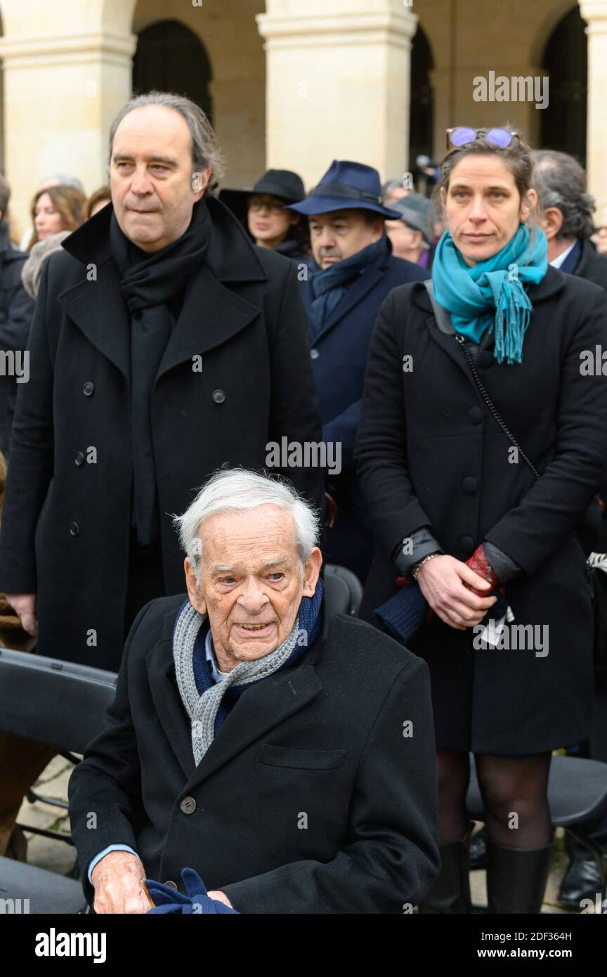 Xavier Niel and Claude Pedriel at a national tribute to the memory of Jean  Daniel, late founder of the French magazine Nouvel Observateur, at the  Hotel des Invalides in Paris, France on