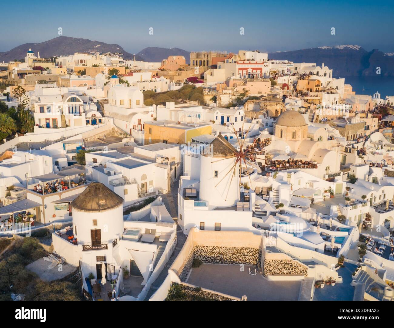 Aerila view of Oia at Santorini, Greece Stock Photo