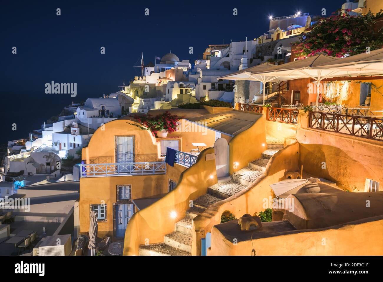 Aerila view of Oia at Santorini, Greece Stock Photo