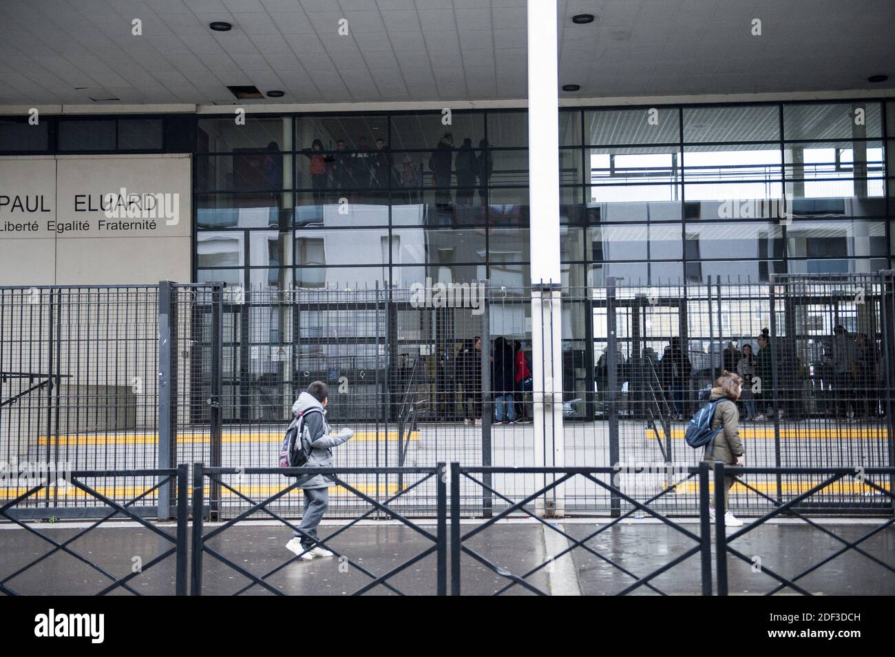 The Collège Paul-Eluard in Montreuil seine saint denis ile de france where a pupil is infected with the coronavirus Covid-19 and was hospitalized in Necker. The college is still open, Montreuil, France on 2 march, 2020 Photo by Magali Cohen/ABACAPRESS.COM Stock Photo
