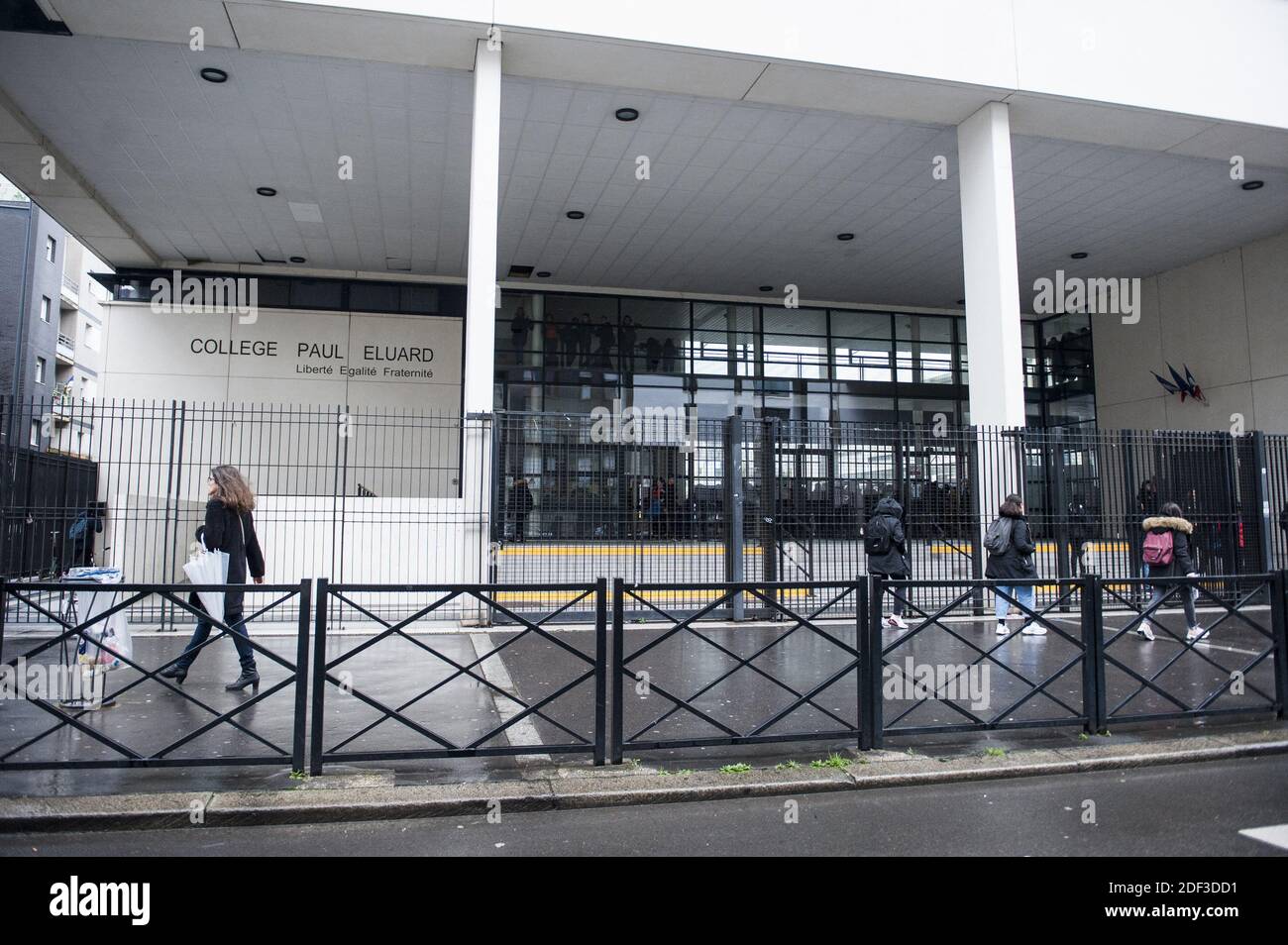 The Collège Paul-Eluard in Montreuil seine saint denis ile de france where a pupil is infected with the coronavirus Covid-19 and was hospitalized in Necker. The college is still open, Montreuil, France on 2 march, 2020 Photo by Magali Cohen/ABACAPRESS.COM Stock Photo