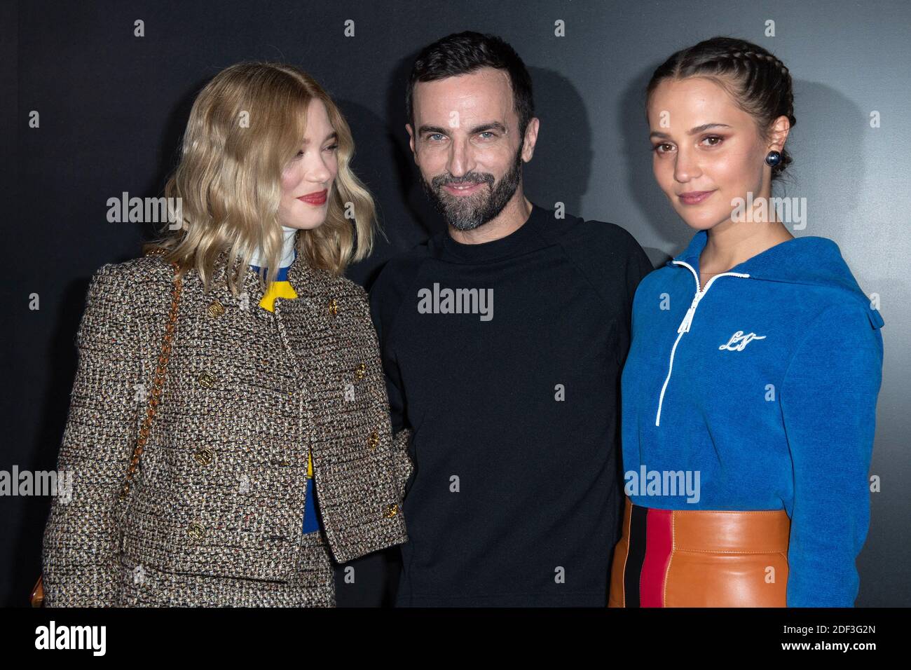 Stylist Nicolas Ghesquiere and Lea Seydoux attending the Louis Vuitton show  during Paris Fashion Week Ready to wear FallWinter 2017-18 on March 07,  2017 at the Louvre museum in Paris, France. Photo