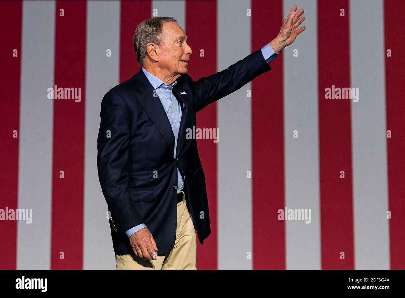 NO FILM, NO VIDEO, NO TV, NO DOCUMENTARY - Democratic presidential candidate Mike Bloomberg waves to supporters as he arrives to his campaign rally at the Palm Beach County Convention Center in West Palm Beach, FL, USA, on Tuesday, March 3, 2020. Photo by Matias J. Ocner/Miami Herald/TNS/ABACAPRESS.COM Stock Photo