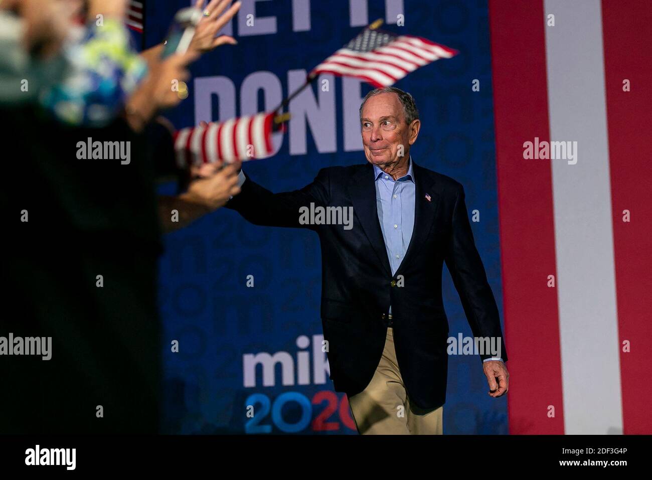 NO FILM, NO VIDEO, NO TV, NO DOCUMENTARY - Democratic presidential candidate Mike Bloomberg waves to supporters as he arrives to his campaign rally at the Palm Beach County Convention Center in West Palm Beach, FL, USA, on Tuesday, March 3, 2020. Photo by Matias J. Ocner/Miami Herald/TNS/ABACAPRESS.COM Stock Photo