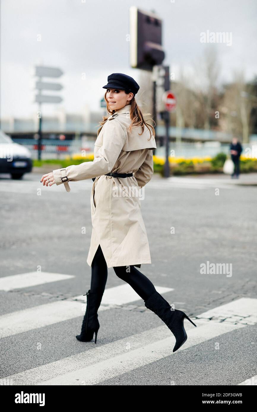 Street style, Laury Thilleman arriving at Lacoste Fall Winter 2020-2021  show, held at Tennis Club, Paris, France, on March 3rd, 2020. Photo by  Marie-Paola Bertrand-Hillion/ABACAPRESS.COM Stock Photo - Alamy
