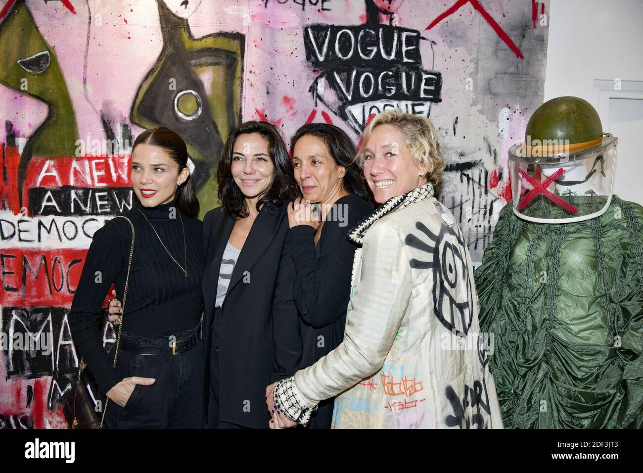 Sandra Sisley, Alexandra Senes with friends on vernishing of the Pop Up  Store Madame X -Maé dedicated to the Madonna tour, showing Mae Couture  clothes designed for the tour, in Paris March