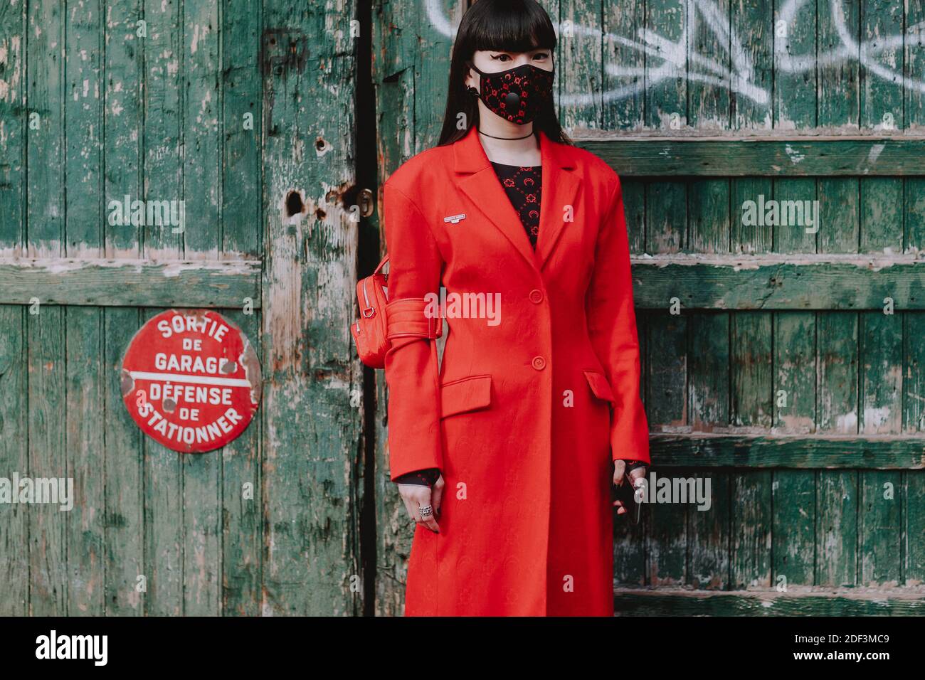 Street style, Kozue Akimoto arriving at Marine Serre Fall Winter 2020