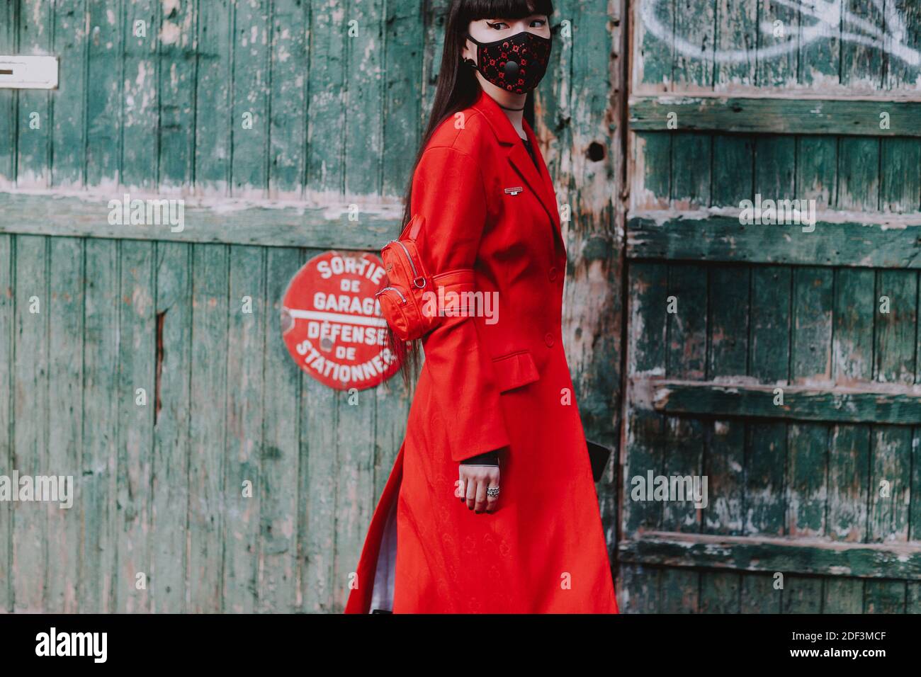 Street style, Kozue Akimoto arriving at Marine Serre Fall Winter 2020