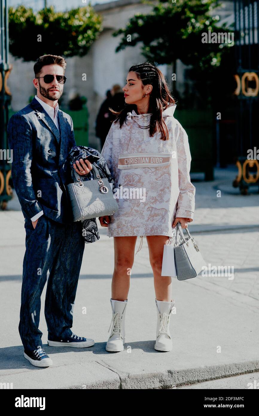 Street style, Pelayo Diaz and Aida Domenech arriving at Dior Fall Winter  2020-2021 show, held at Jardin des Tuileries, Paris, France, on February  25th, 2020. Photo by Marie-Paola Bertrand-Hillion/ABACAPRESS.COM Stock  Photo -