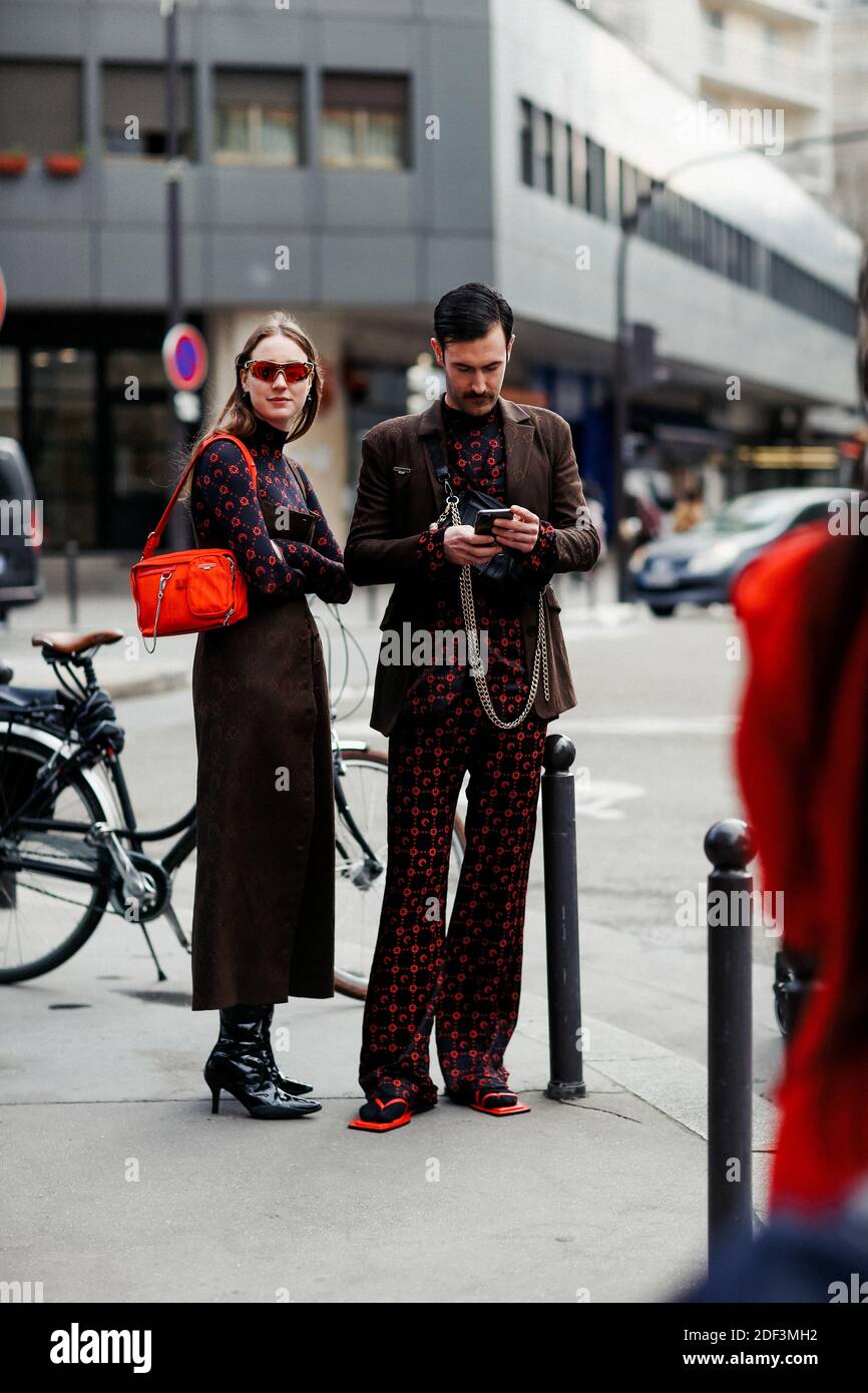 Street style, Young Emperors arriving at Marine Serre Fall Winter 2020-2021  show, held at le 104, Paris, France, on February 25th, 2020. Photo by  Marie-Paola Bertrand-Hillion/ABACAPRESS.COM Stock Photo - Alamy
