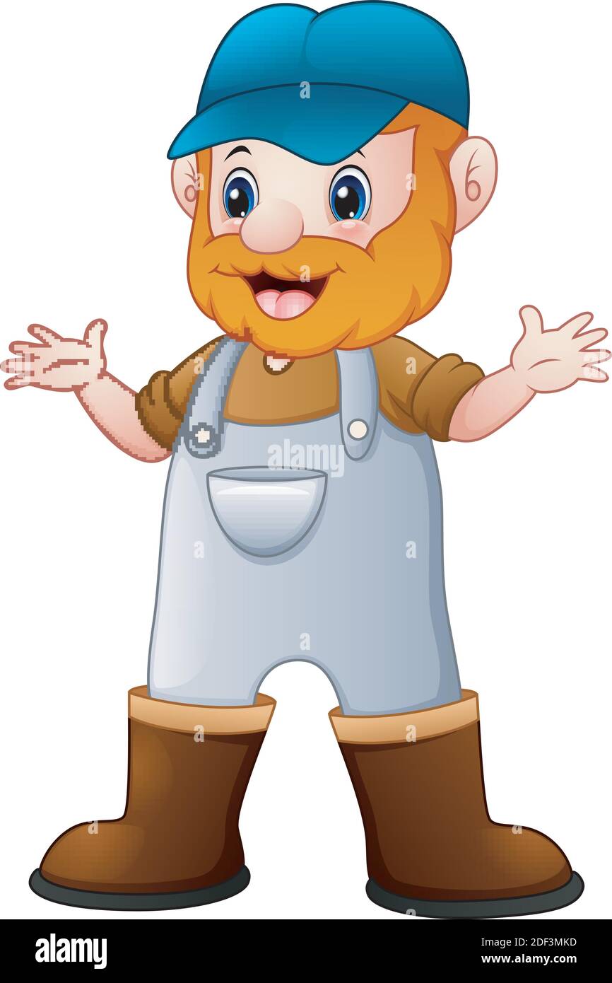 Vector illustration of Happy smiling old farmer standing Stock Vector ...