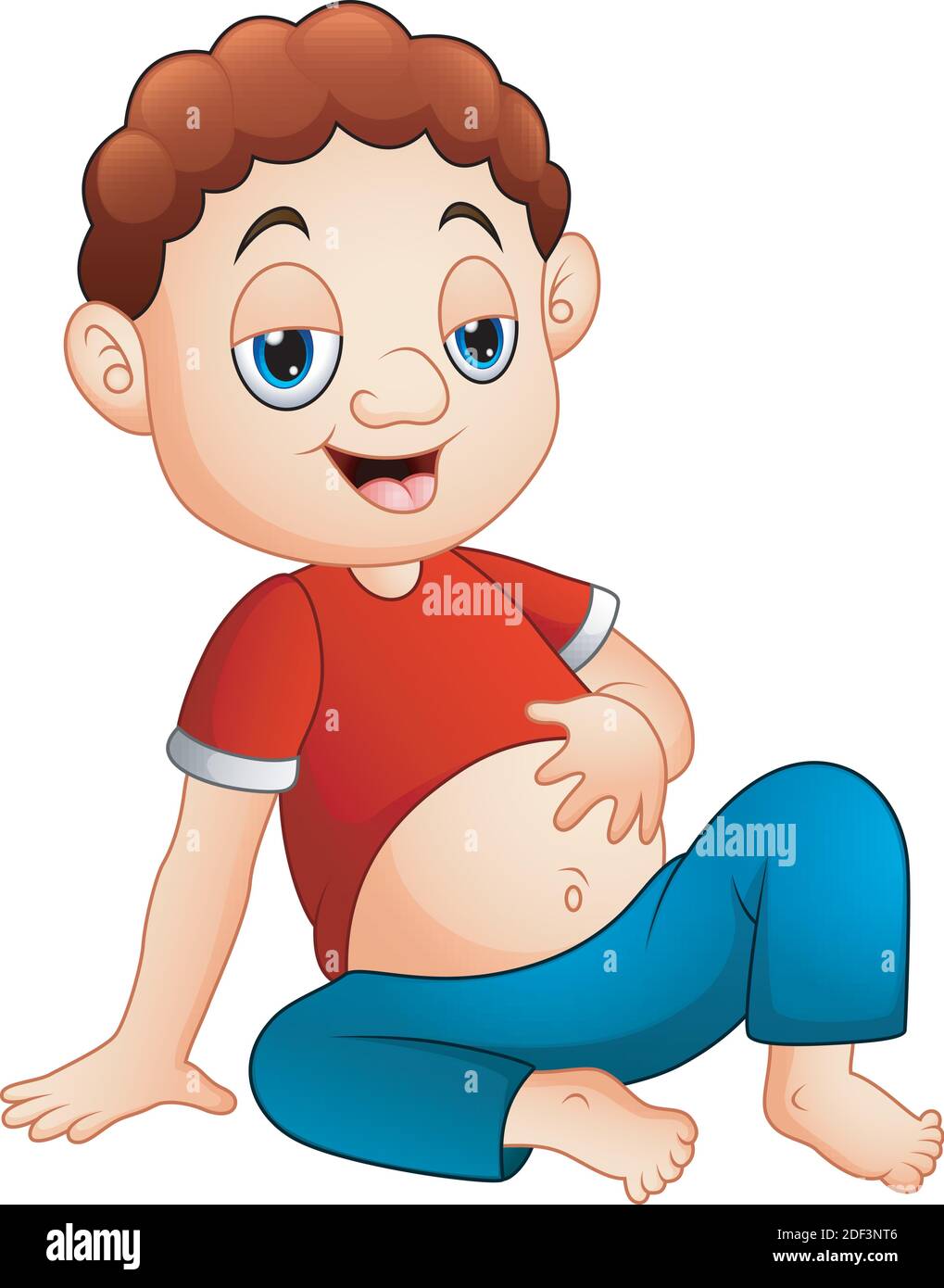 Vector illustration of Cartoon boy sitting with a full stomach Stock Vector  Image & Art - Alamy