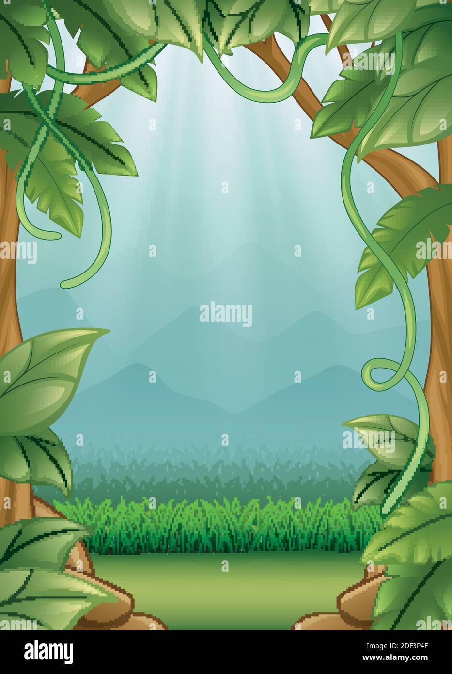Vector illustration of Jungle background with vines and mountains Stock  Vector Image & Art - Alamy