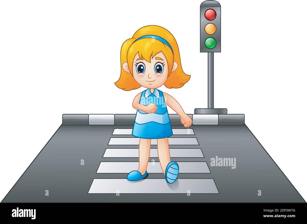Vector illustration of Cartoon girl crossing the street Stock Vector