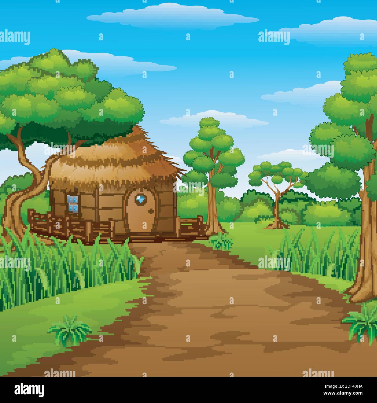 Vector illustration of Wood cabin in the forest Stock Vector Image ...