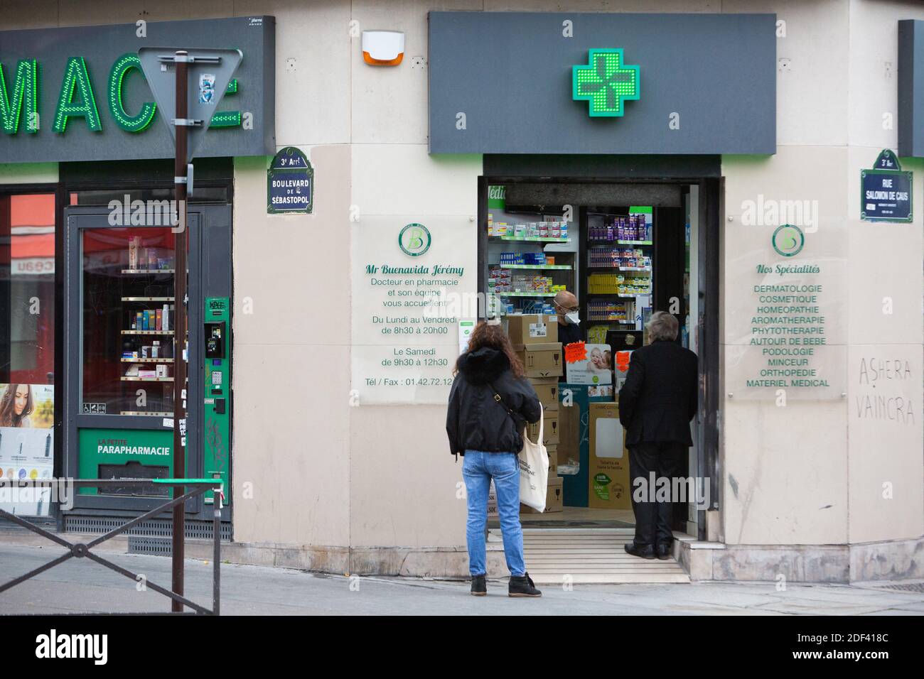 People Queue In Front Of A Pharmacie Pharmacy Drugstore On March 16 In Paris While Protective Measures Are Taken In France Against The Spread Of The Covid 19 French