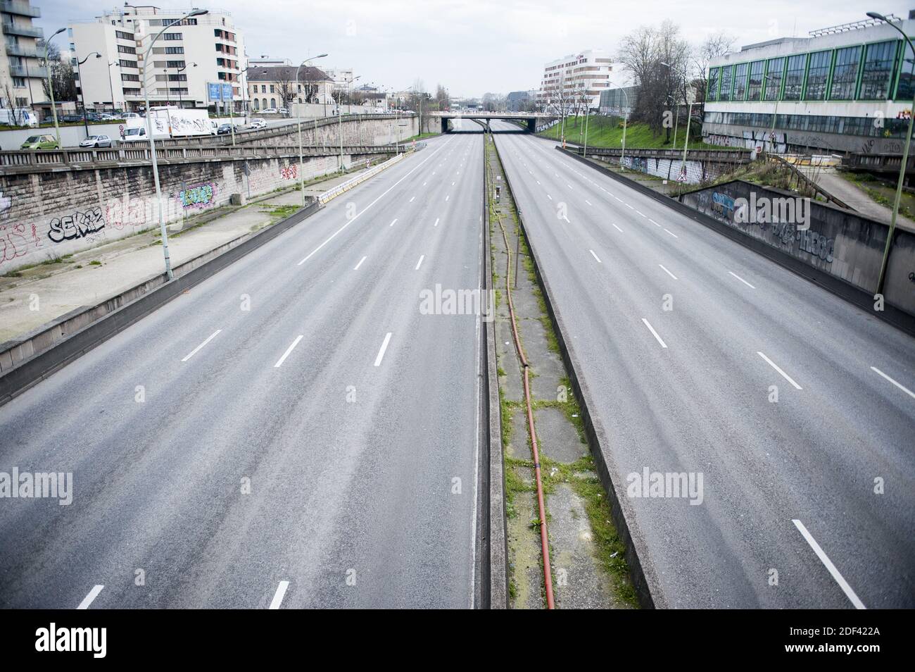 View of the ring road, peripherique of Paris porte de Vincennes around 7  o'clock PM