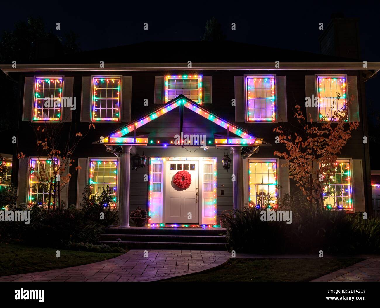 Christmas lights decorating a house Stock Photo Alamy
