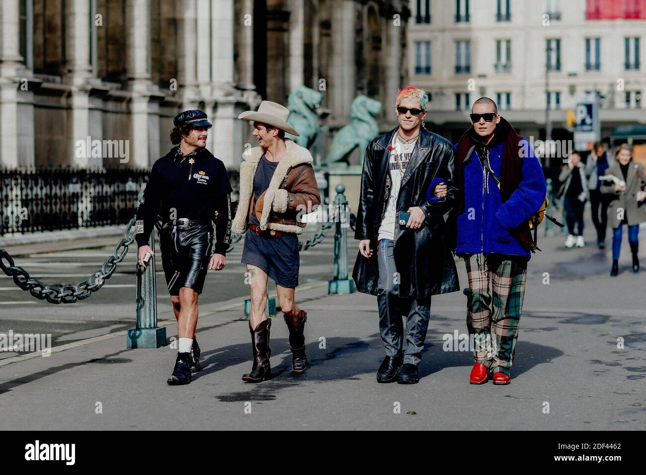 Street style, Luke Jefferson Day, Louie Banks, Jordan Robson and Lea Colombo  arriving at Vivienne Westwood Fall Winter 2020-2021 show, held at Hotel de  Ville, Paris, France, on February 29, 2020. Photo