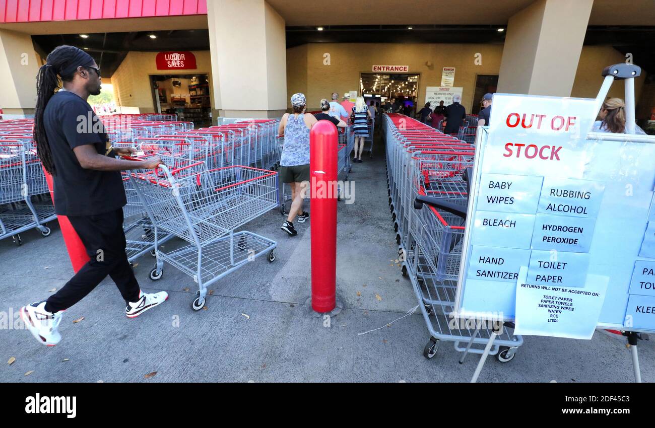 No Film No Video No Tv No Documentary An Out Of Stock Notice Informs Shoppers Waiting In Line Outside A Costco In Altamonte Springs Fl Usa During The 10am Store Opening Thursday March