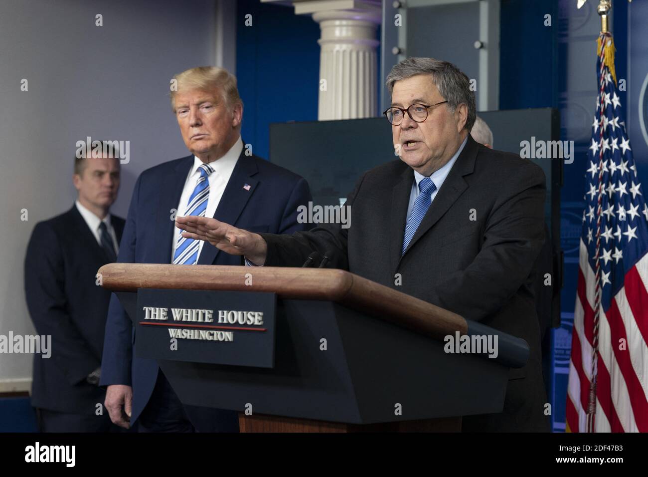 United States Attorney General William P. Barr speaks during a news briefing by members of the Coronavirus Task Force at the White House on March 23, 2020 in Washington, DC, USA. Photo by Chris Kleponis/Pool/ABACAPRESS.COM Stock Photo