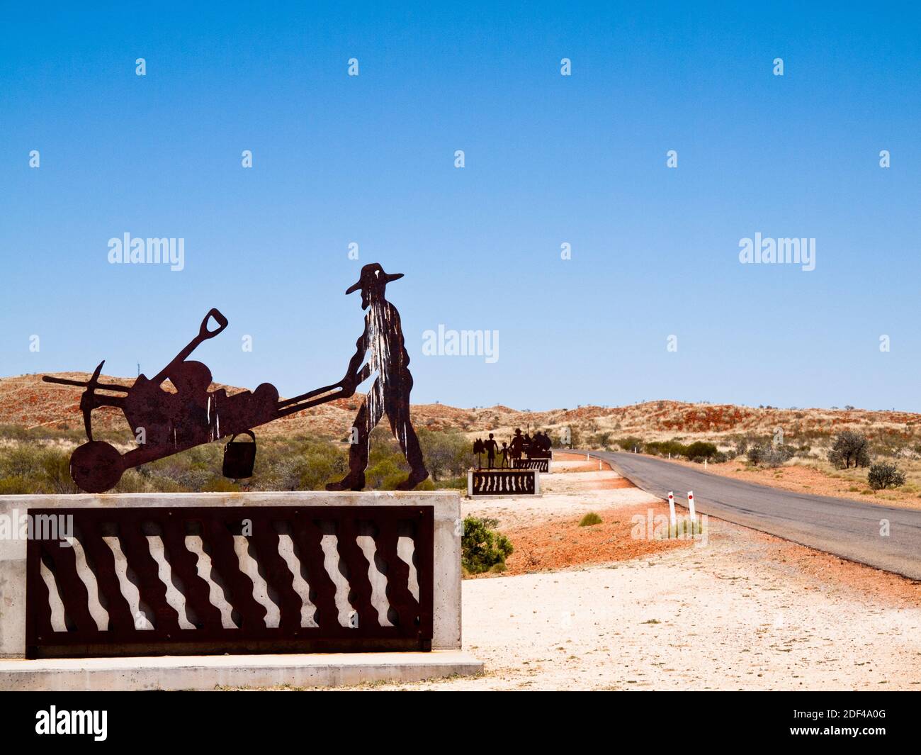 Iron artworks at the entrance to Marble Bar, Pilbara, Western Australia. Stock Photo