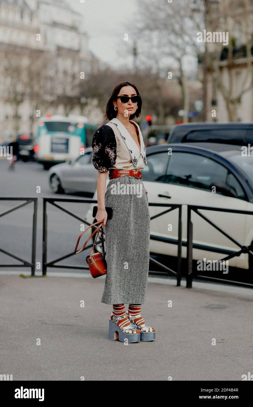 Street style, Geraldine Boublil arriving at Miu Miu Fall Winter 2020-2021  show, held at Iena, Paris, France, on March 3, 2020. Photo by Marie-Paola  Bertrand-Hillion/ABACAPRESS.COM Stock Photo - Alamy