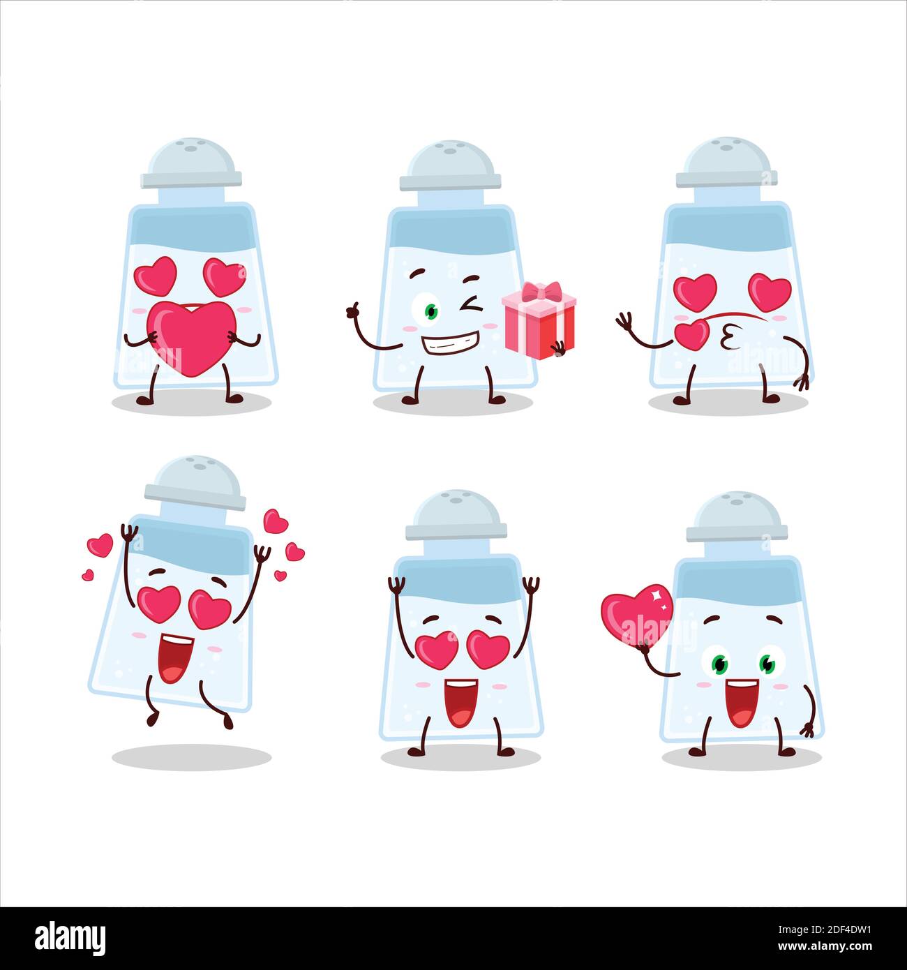 Salt shaker cartoon character with love cute emoticon. Vector
