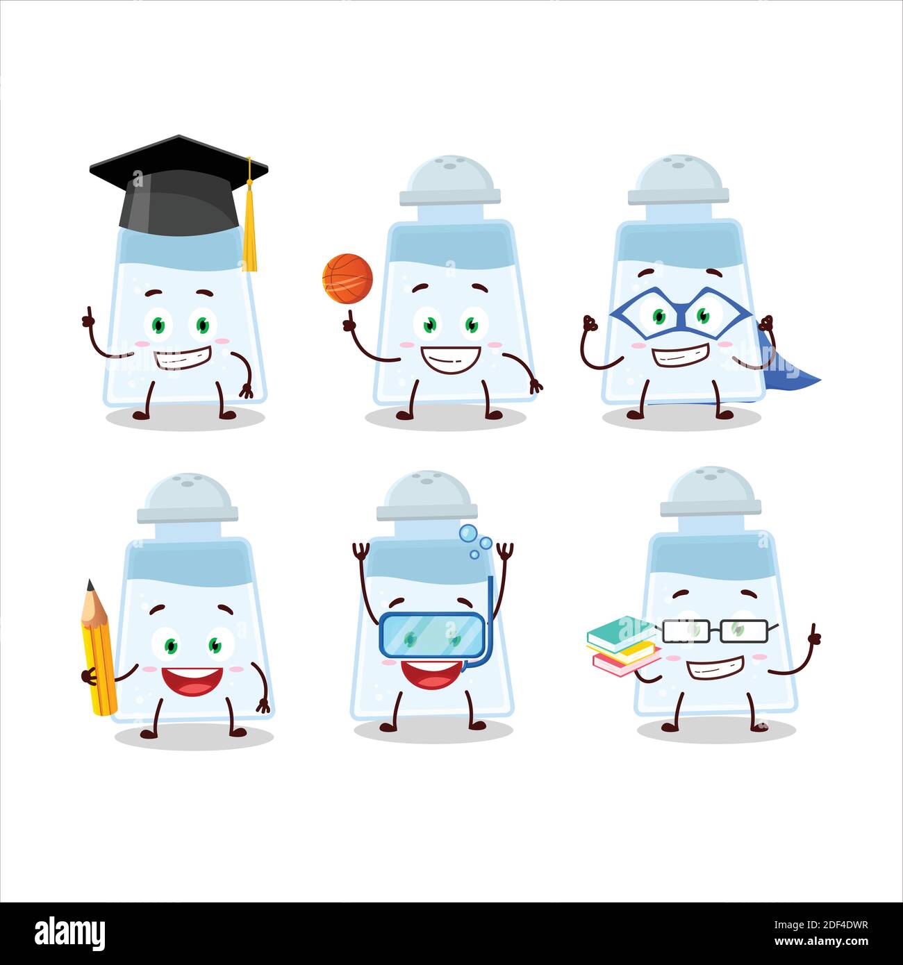 School student of salt shaker cartoon character with various