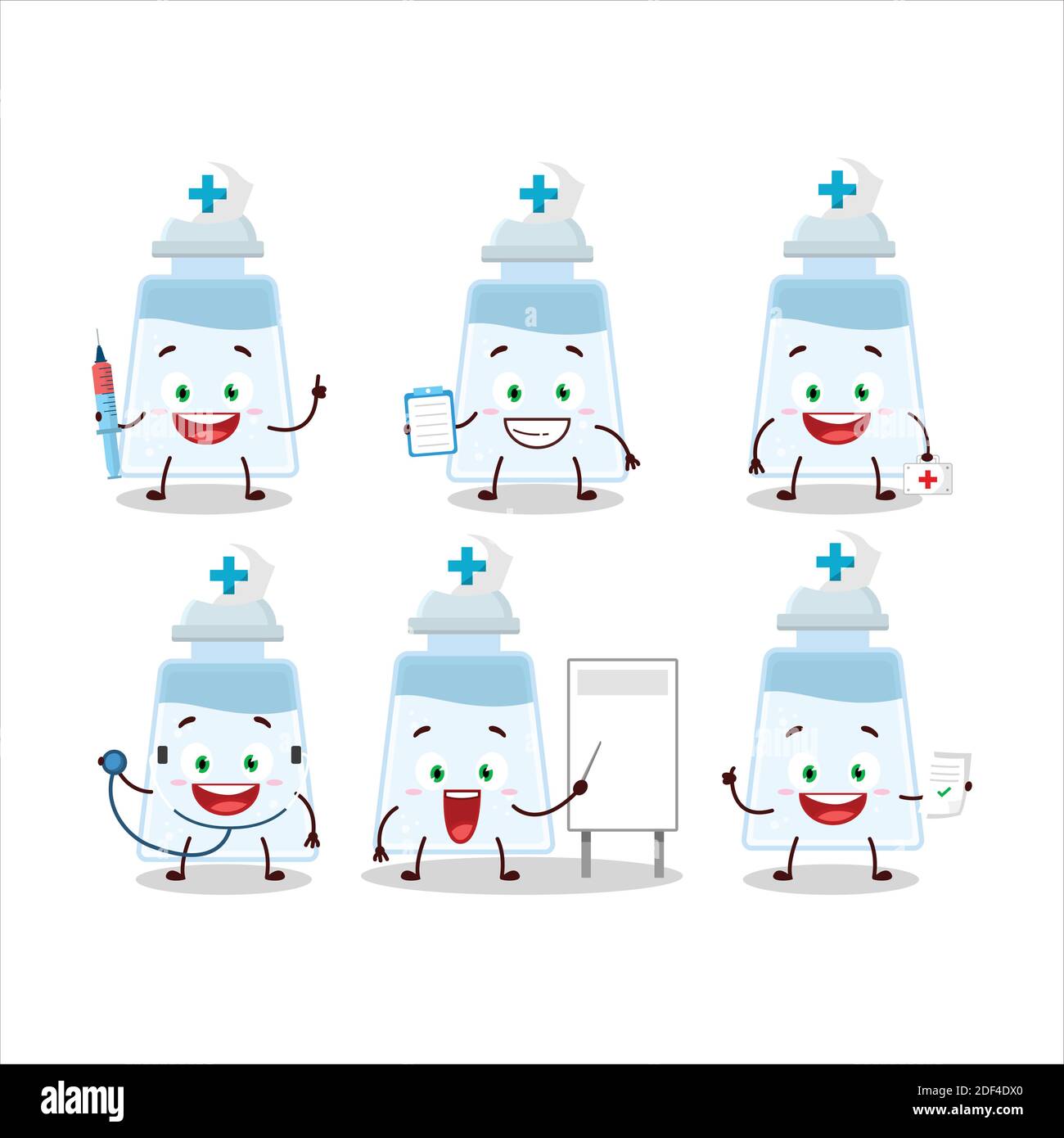 Doctor profession emoticon with salt shaker cartoon character. Vector