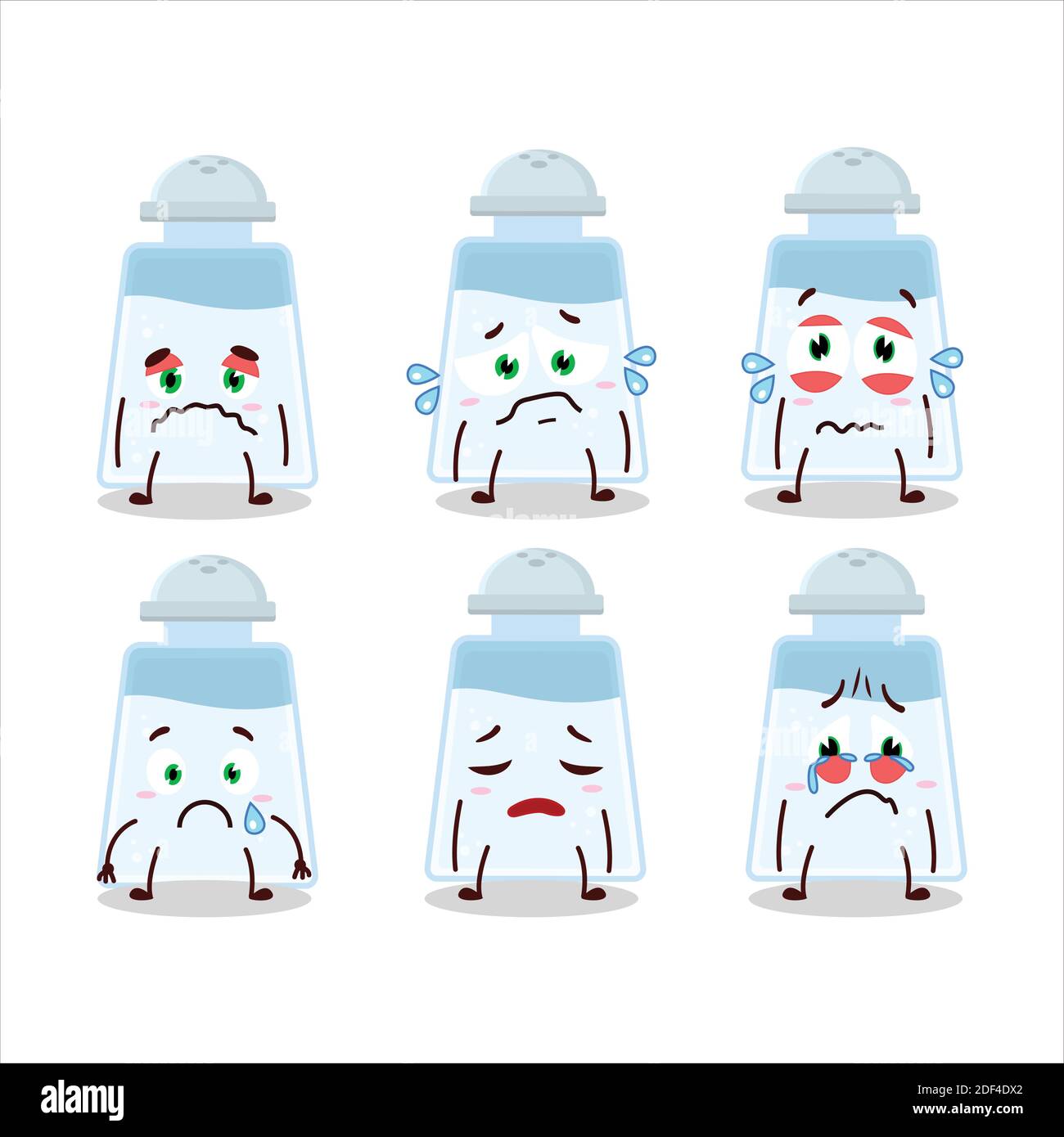 Salt shaker cartoon character with sad expression. Vector illustration
