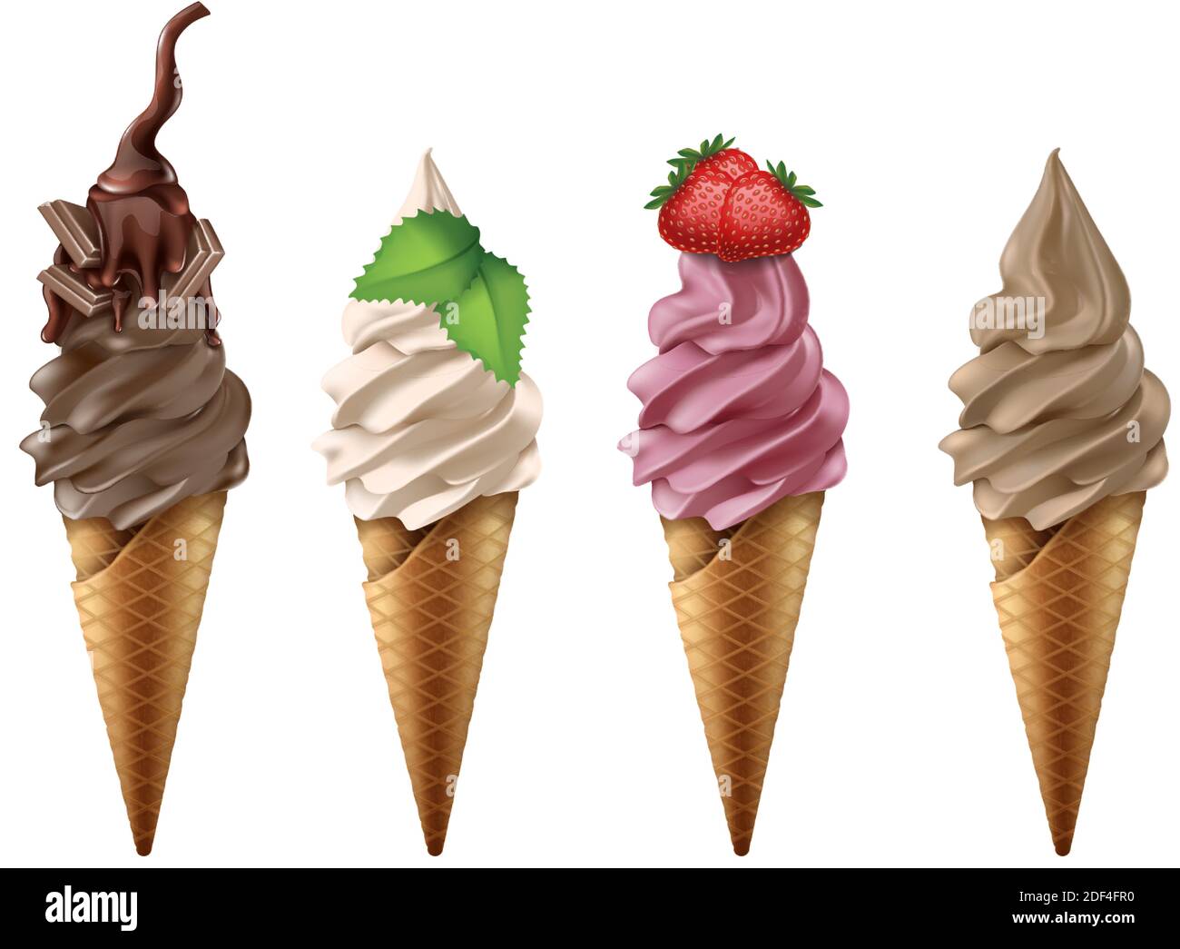 3d realistic vector collection of frozen yogurt or ice cream in