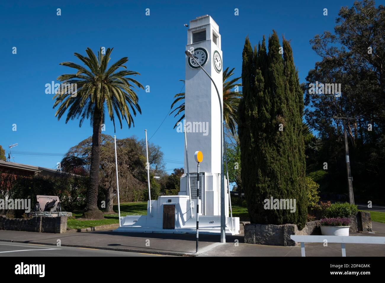 Clock Tower and palm trees, Waipawa, Central Hawkes Bay, North Island