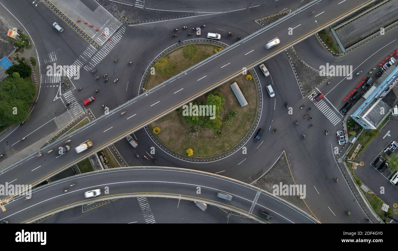 Aerial top view of the Jombor flyover in the morning. Yogyakarta ...